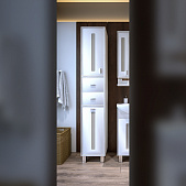 Шкаф-пенал для ванной Бали 34 с б/к Светлая лиственница/белый глянец