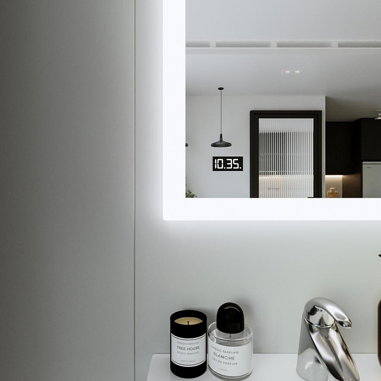 Зеркало для ванной Вега 55 с подсветкой и часами, включение на взмах руки
